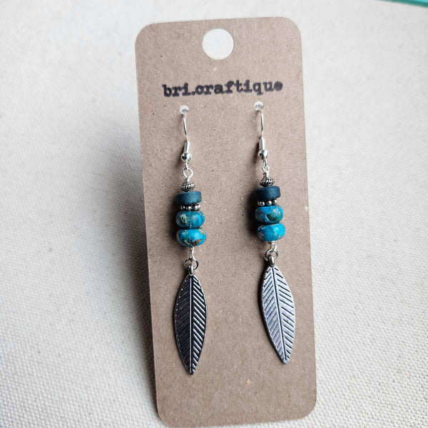 Turquoise Blue Leaf Dangle Earrings