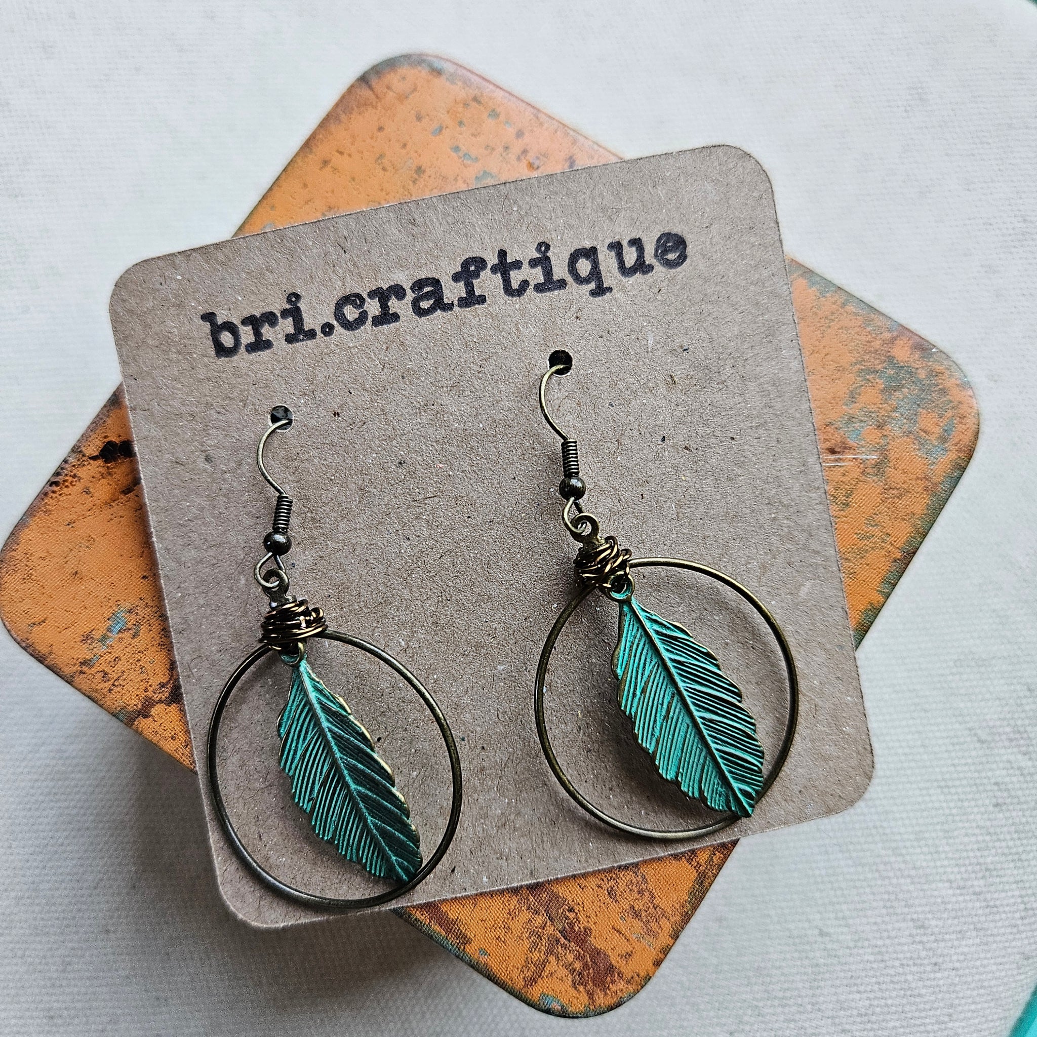 Patina Feather Hoops