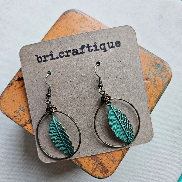 Patina Feather Hoops