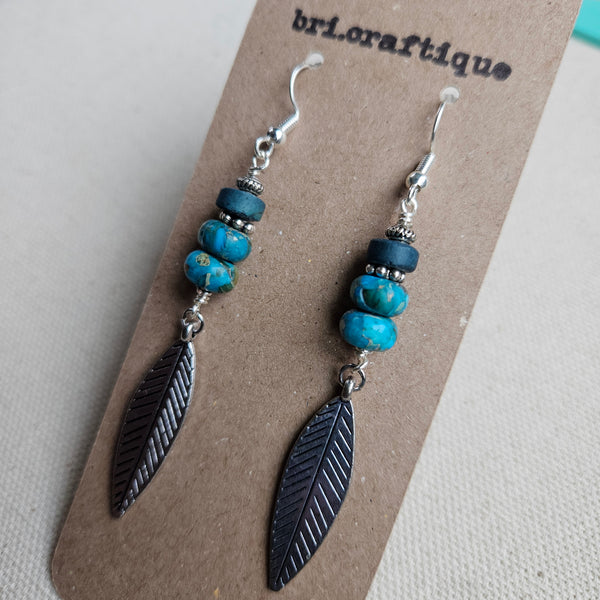 Turquoise Blue Leaf Dangle Earrings