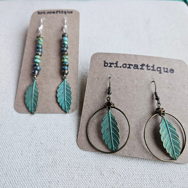 Patina Feather Beaded Dangles