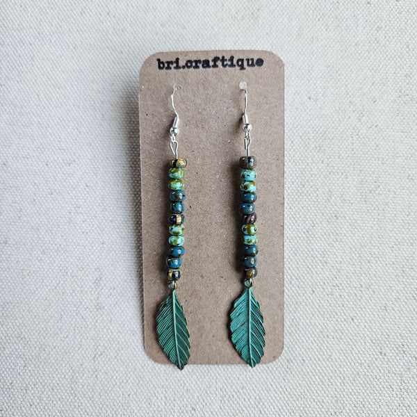 Patina Feather Beaded Dangles