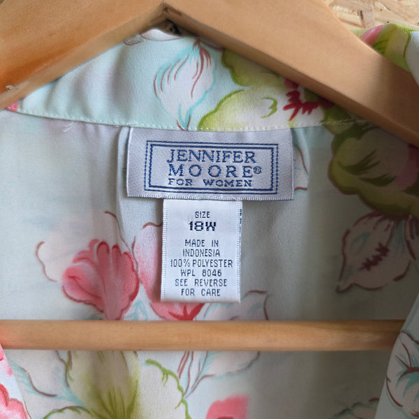 Vintage - Jennifer Moore | Light Blue Floral Button Up Blouse (18W)