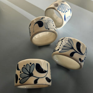 Ceramic Blue & White Napkin Rings - Set of 4