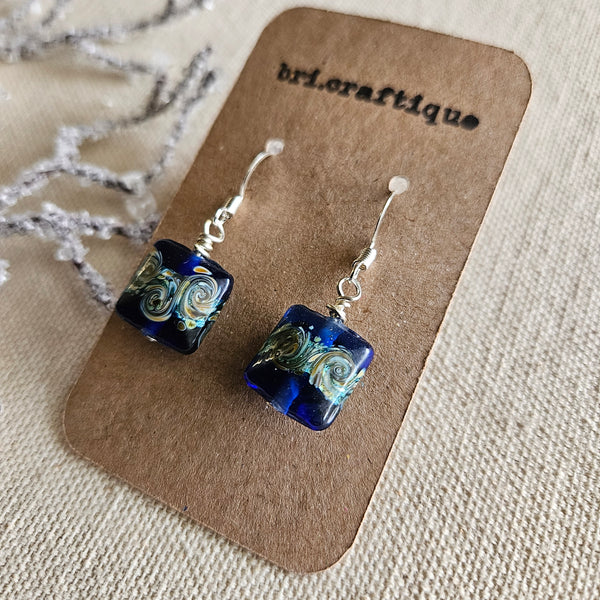 Blue Glass Lampwork Drop Earrings