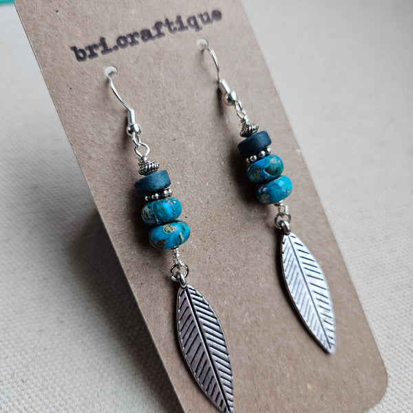 Turquoise Blue Leaf Dangle Earrings