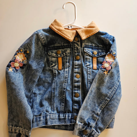 Girl's - Floral Embroidered Jean Jacket