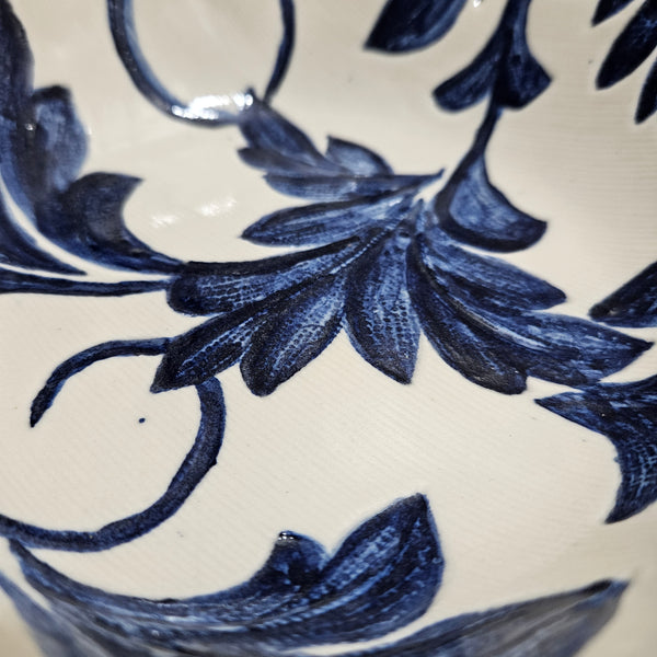 Handmade Botanical Blue and White Ceramic Bowl