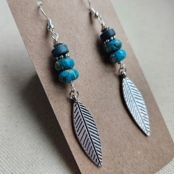 Turquoise Blue Leaf Dangle Earrings