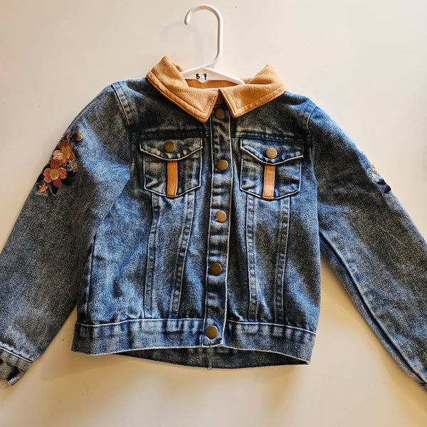 Girl's - Floral Embroidered Jean Jacket