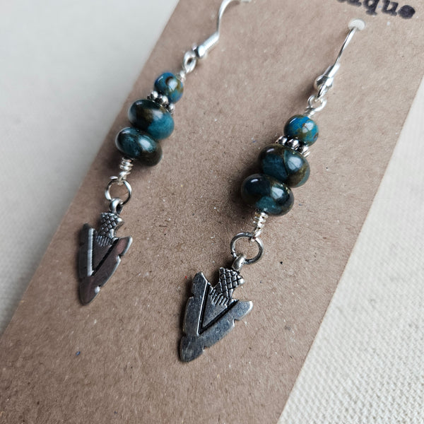 Teal Stone and Arrowhead Dangles