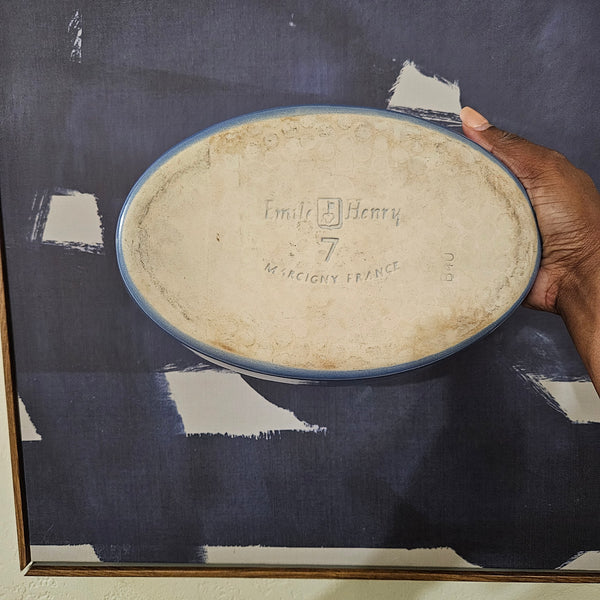 Vintage Emile Henry Blue & White Oval Casserole Dish