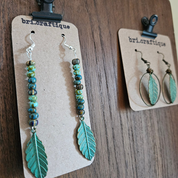 Patina Feather Beaded Dangles