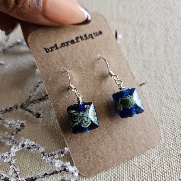 Blue Glass Lampwork Drop Earrings