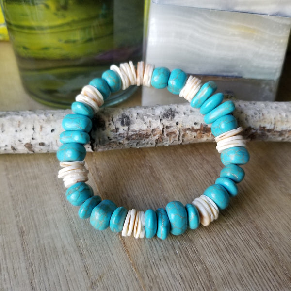 Turquoise Howlite and Shell Bracelet