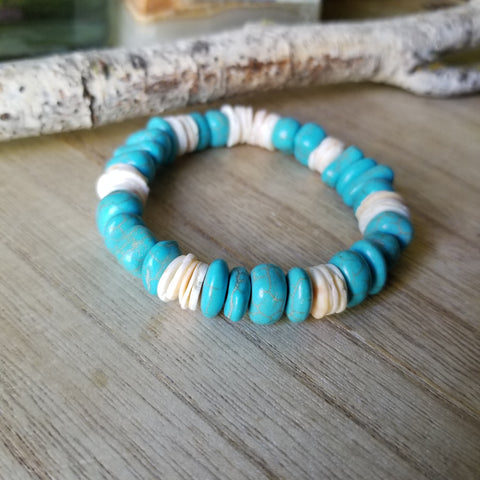 Turquoise Howlite and Shell Bracelet