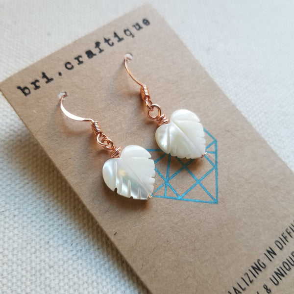 White Shell Leaf Earrings