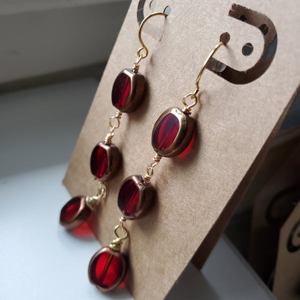Red Glass Tiered Glass Earrings