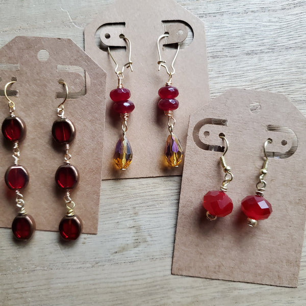 Red Glass Tiered Glass Earrings