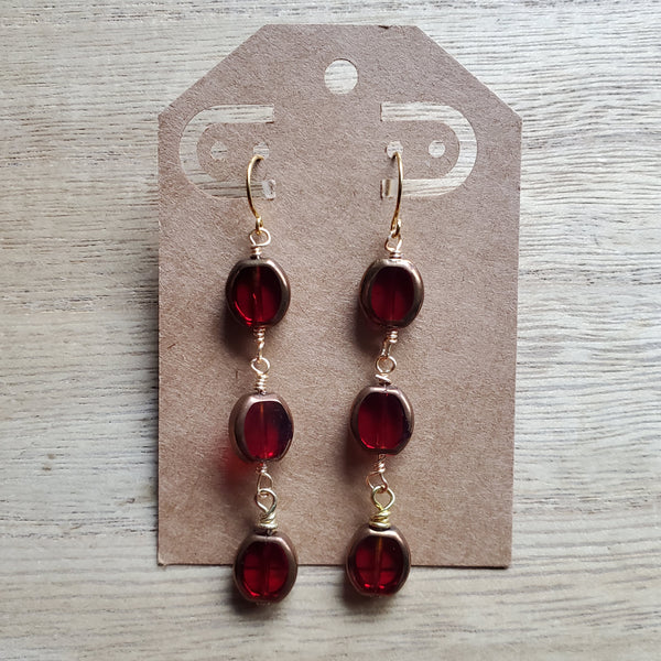 Red Glass Tiered Glass Earrings