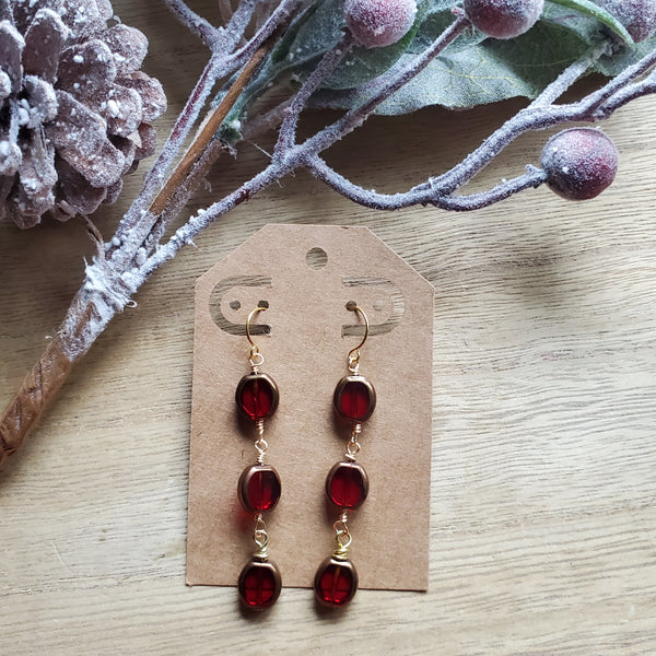 Red Glass Tiered Glass Earrings