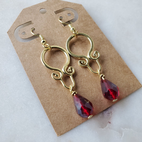 Ruby Red Crystal Teardrop Earrings