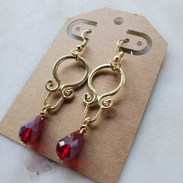 Ruby Red Crystal Teardrop Earrings
