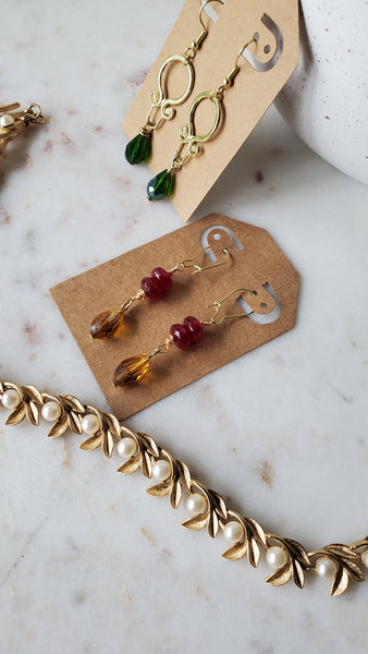 Ruby Red and Golden Topaz Teardrop Earrings