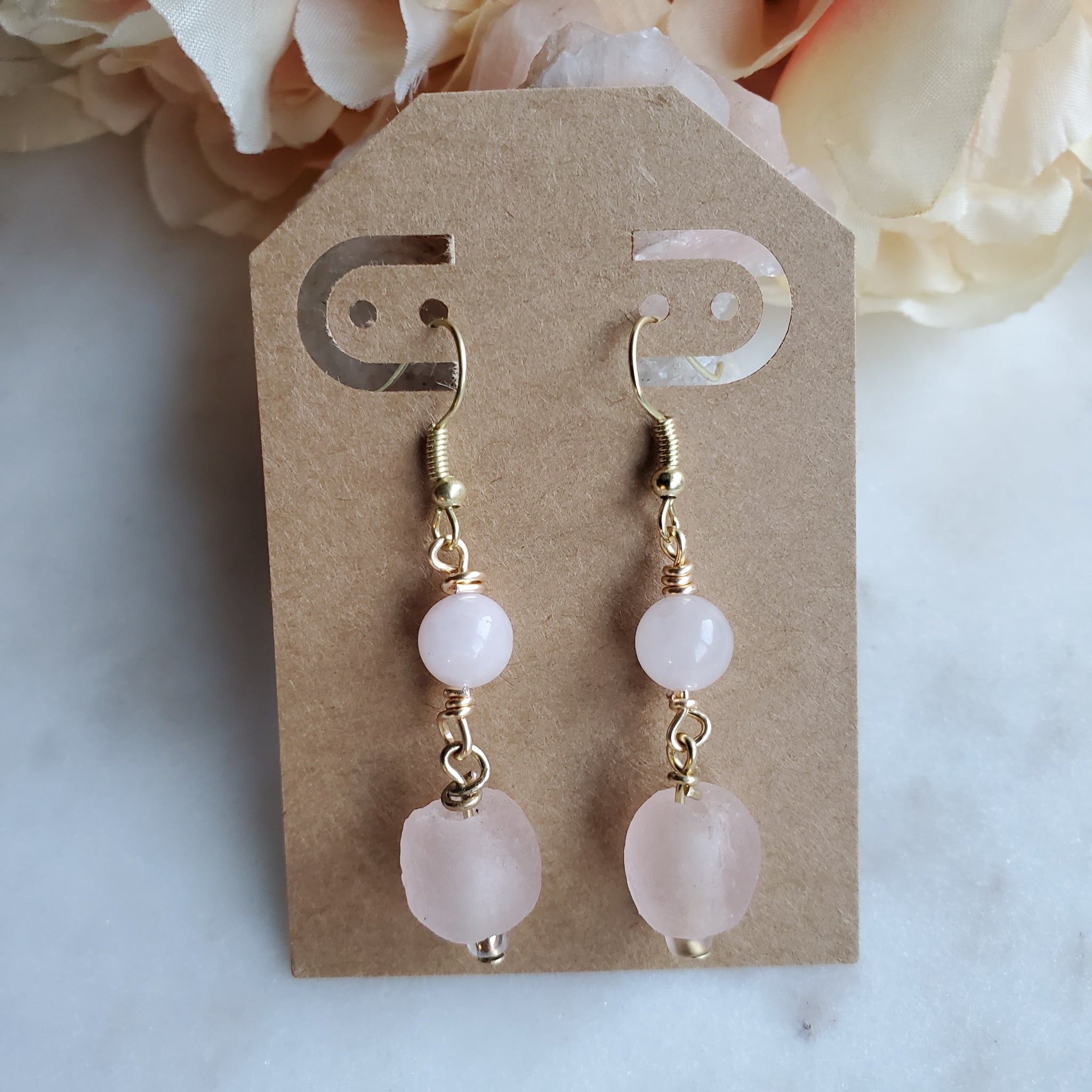 Pink Opal and African Glass Dangles