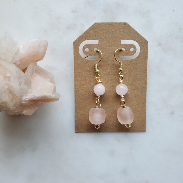 Pink Opal and African Glass Dangles
