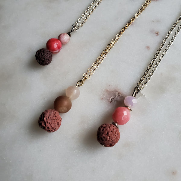 Pink Quartz Lava Diffuser Necklace