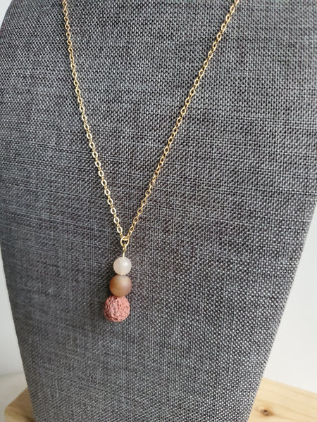 Pink Opal and Rose Druzy Lava Diffuser Necklace
