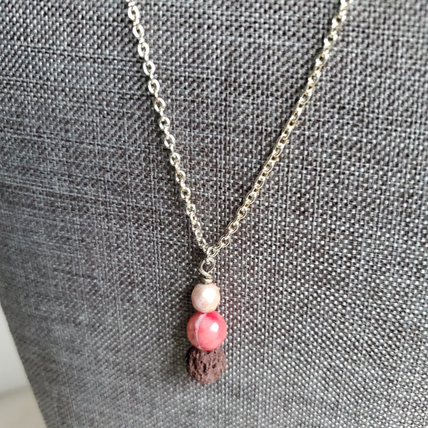 Pink Agate Lava Diffuser Necklace