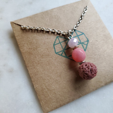 Pink Quartz Lava Diffuser Necklace
