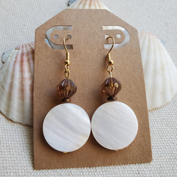 Gold Glimmer and Shell Drop Earrings