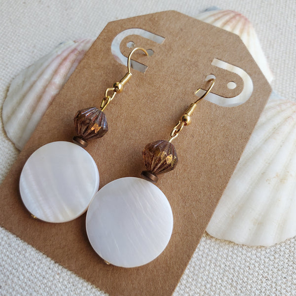 Gold Glimmer and Shell Drop Earrings