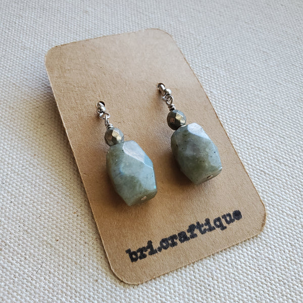 Labradorite and Pyrite Drop Earrings
