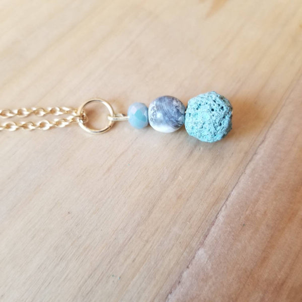 Crackled Agate and Sage blue Lava Bead diffuser necklace