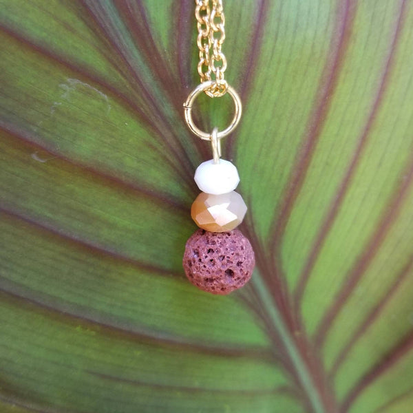 Golden Crystal and Brown Lava diffuser necklace