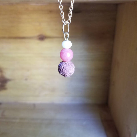 Pink Quartz and Dusty Rose Lava Diffuser Necklace