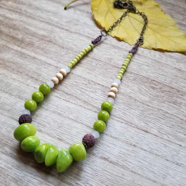 Lime Green Stone Lava Diffuser Necklace