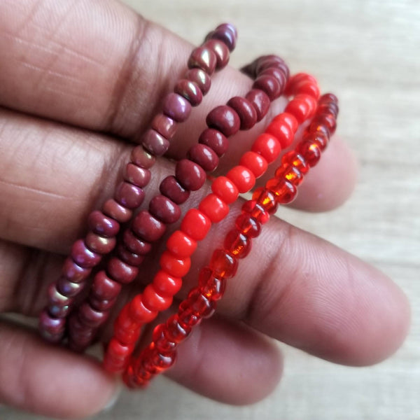 Red seed bead stretch bracelets