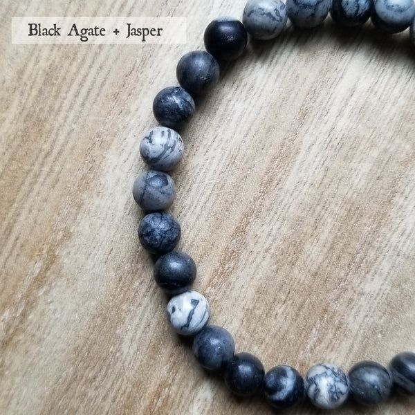 Black Agate and Jasper beaded bracelet